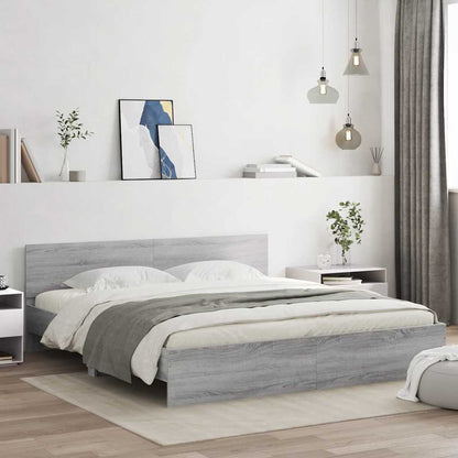 Bed Frame with LED without Mattress 200x200 cm Grey sonoma