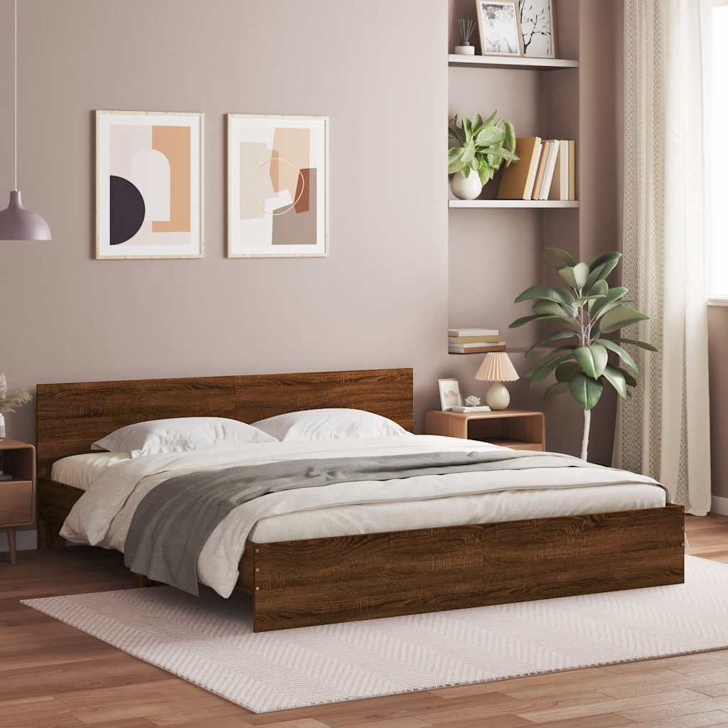 Bed Frame with LED without Mattress 200x200 cm Brown oak