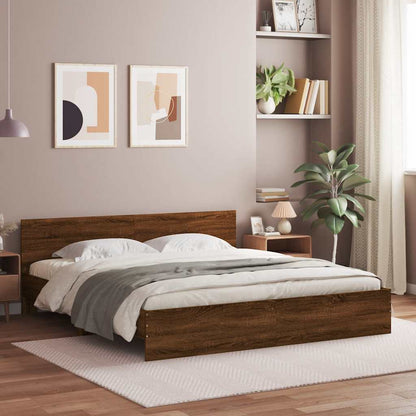 Bed Frame with LED without Mattress 200x200 cm Brown oak