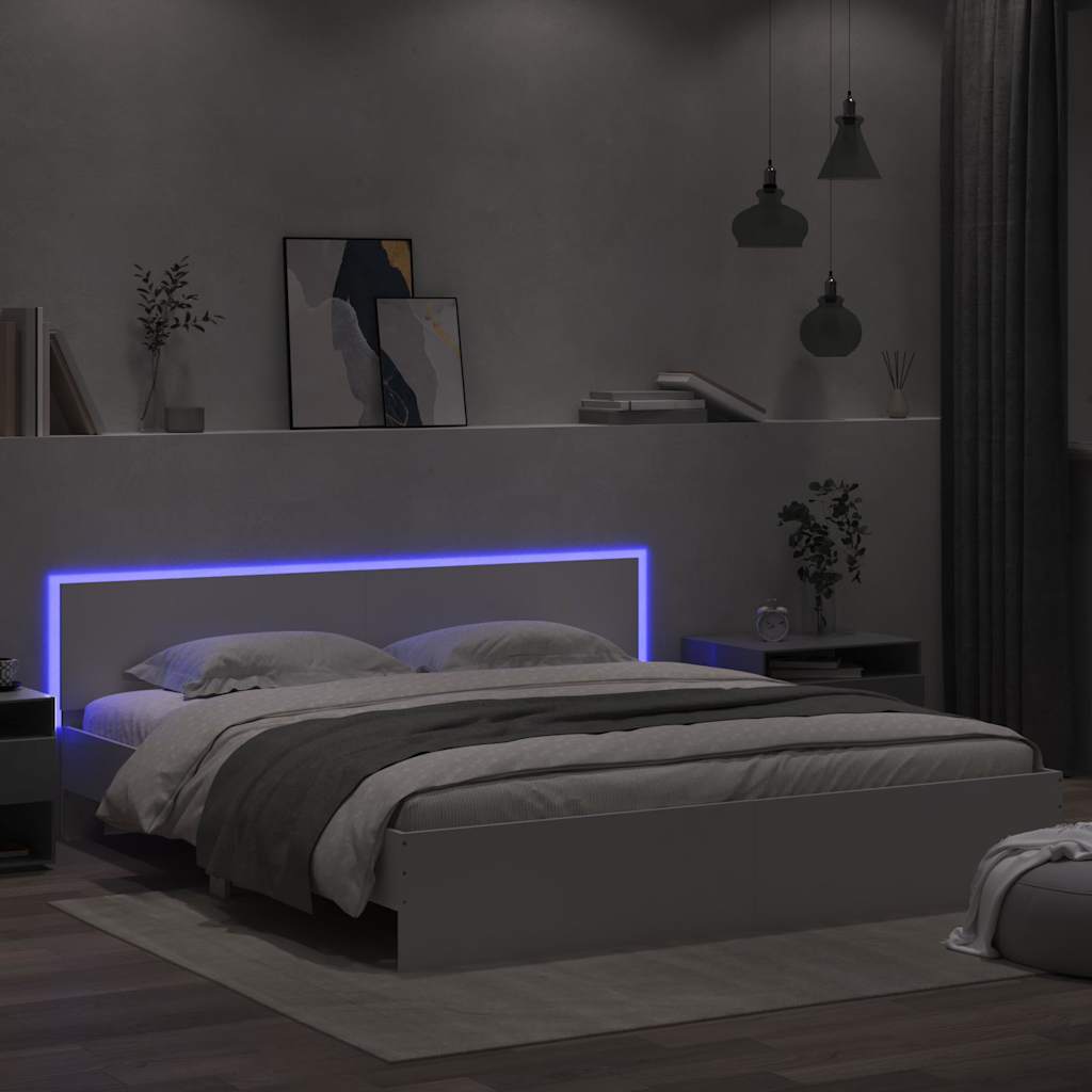 Bed Frame with LED without Mattress 180x200 cm White