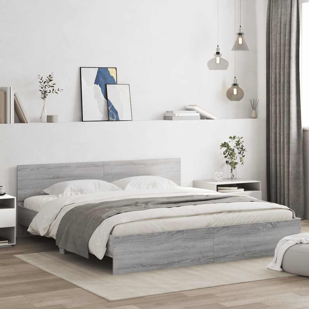 Bed Frame with LED without Mattress 180x200 cm Grey sonoma