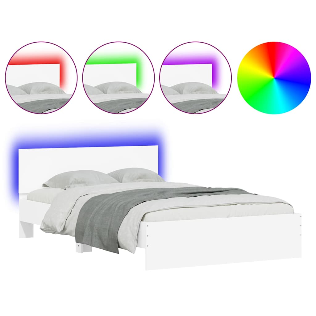 Bed Frame with Headboard and LED 120x200 cm White