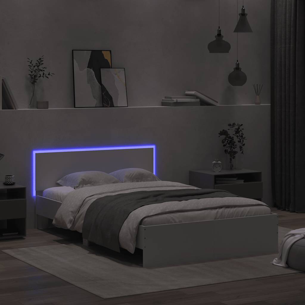 Bed Frame with Headboard and LED 120x200 cm White