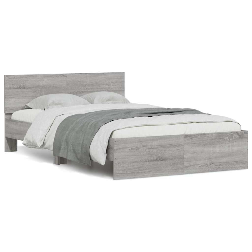 Bed Frame with Headboard and LED 120x200 cm Grey sonoma
