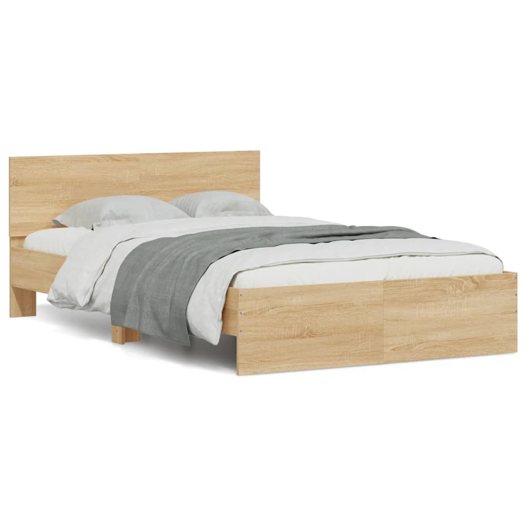 Bed Frame with Headboard and LED 120x190 cm Sonoma oak
