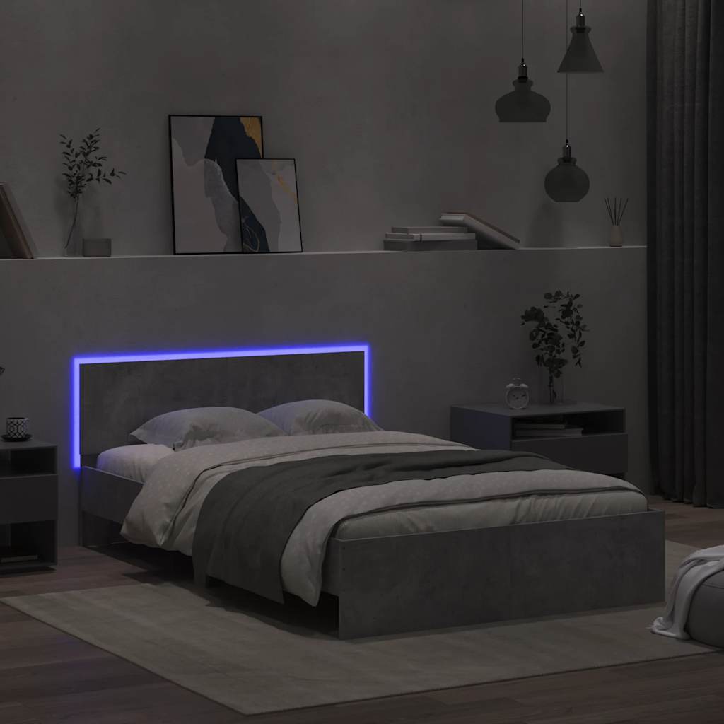 Bed Frame with Headboard and LED 120x190 cm Concrete grey