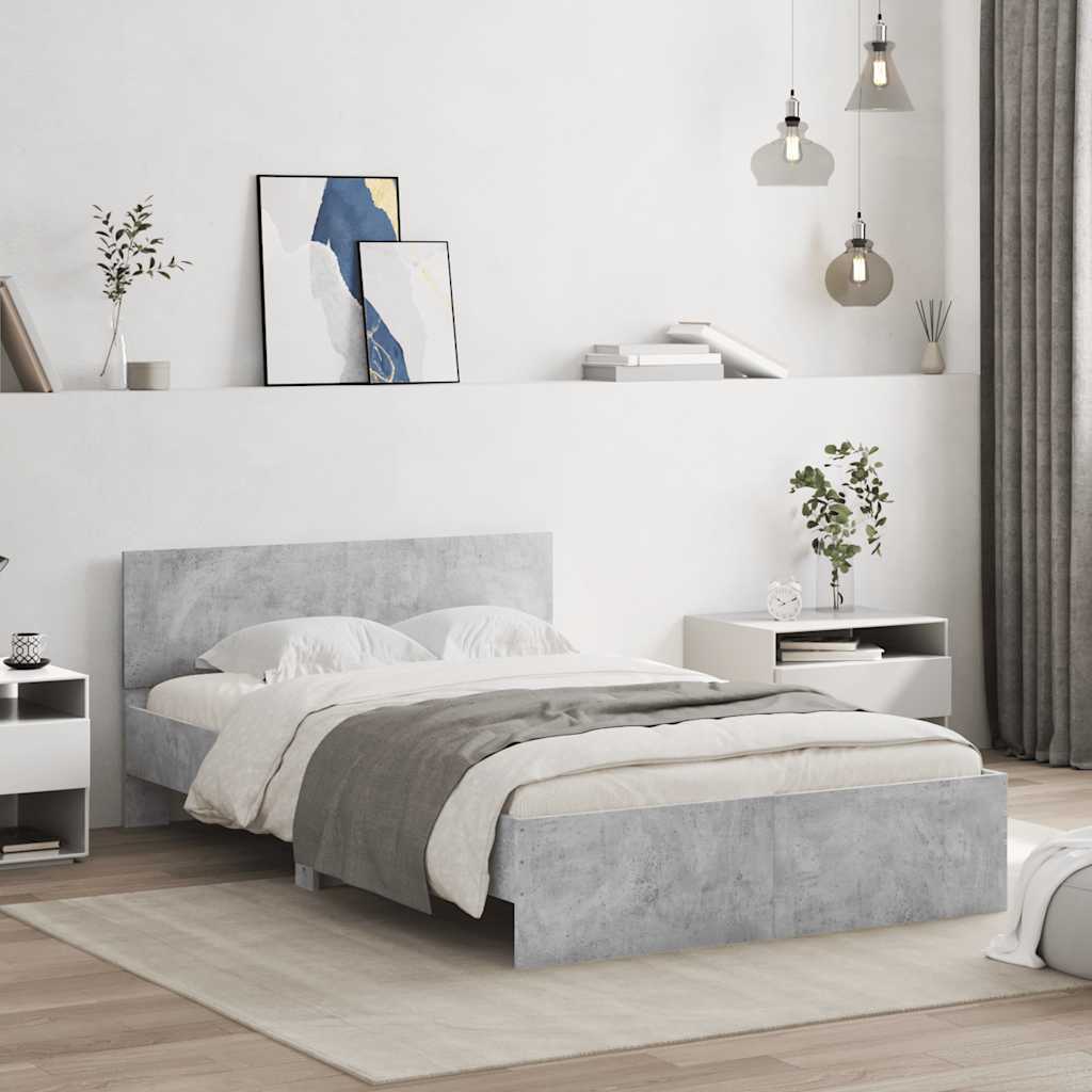 Bed Frame with Headboard and LED 120x190 cm Concrete grey