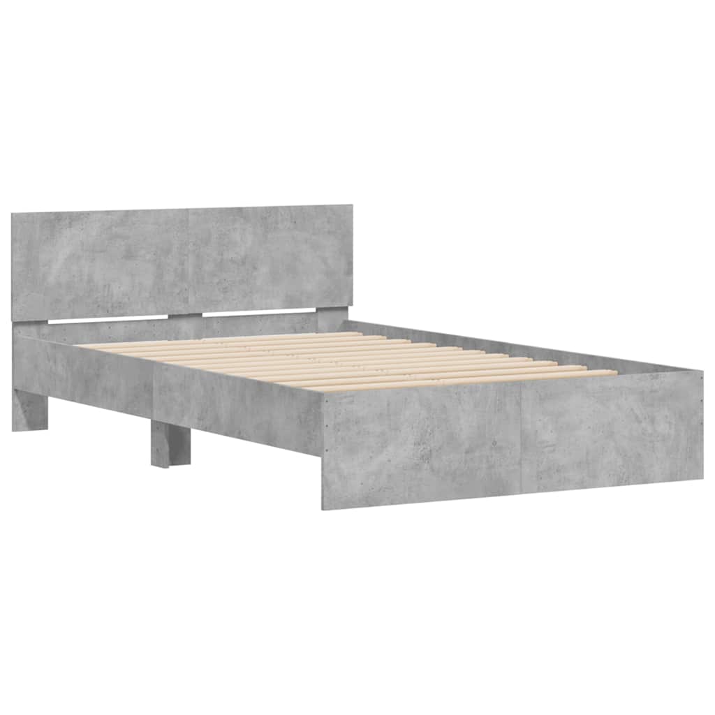 Bed Frame with Headboard and LED 120x190 cm Concrete grey