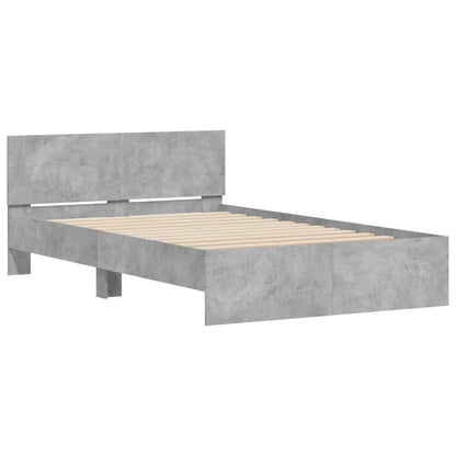 Bed Frame with Headboard and LED 120x190 cm Concrete grey