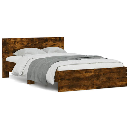 Bed Frame with Headboard and LED 120x190 cm Smoked oak