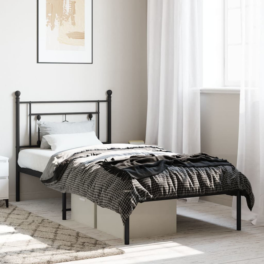 vidaXL Metal Bed Frame without Mattress with Headboard Black