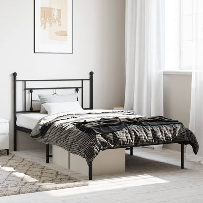 Metal Bed Frame without Mattress with Headboard Black 107 cm 203 cm
