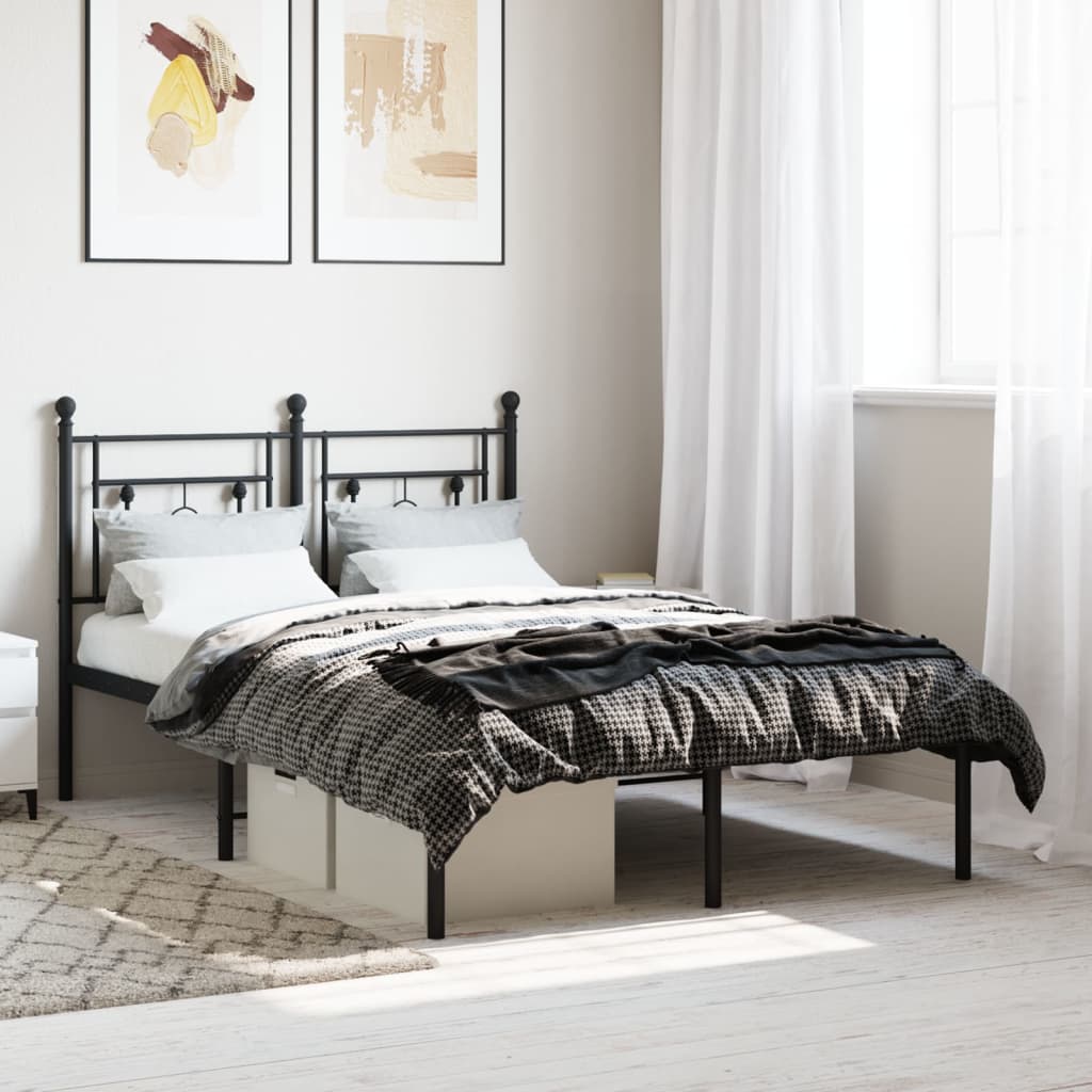 Metal Bed Frame without Mattress with Headboard Black 120 cm 190 cm