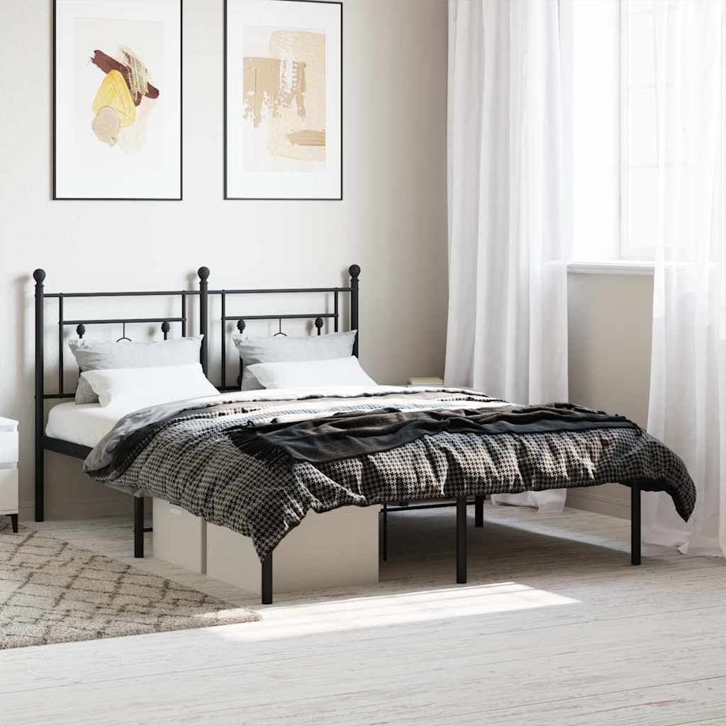 Metal Bed Frame without Mattress with Headboard Black 140 cm 200 cm