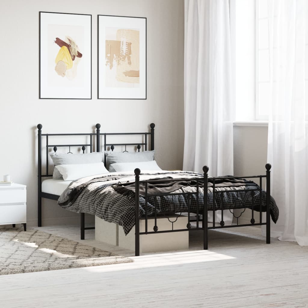Metal Bed Frame without Mattress with Footboard with Headboard & Footboard Black 120 cm 190 cm