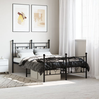 Metal Bed Frame without Mattress with Footboard with Headboard & Footboard Black 120 cm 190 cm
