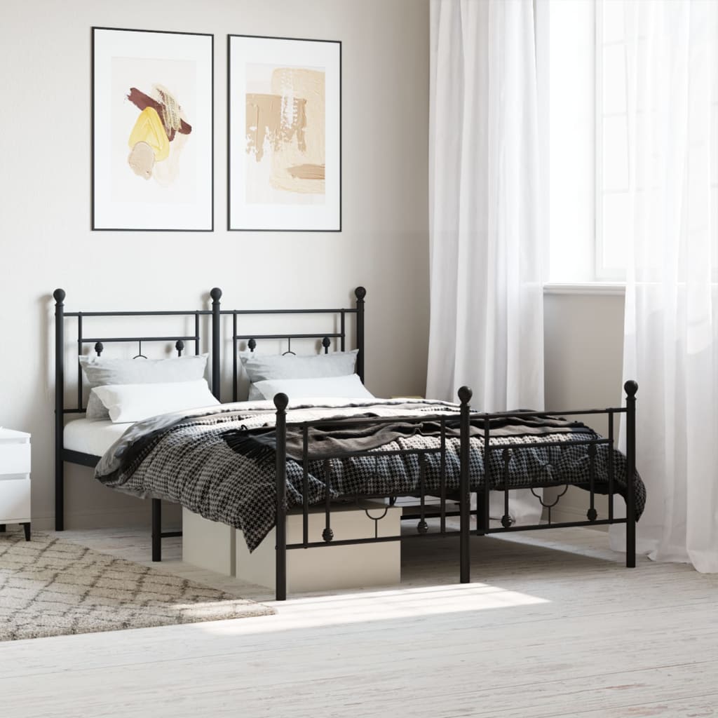 Metal Bed Frame without Mattress with Footboard with Headboard & Footboard Black 135 cm 190 cm