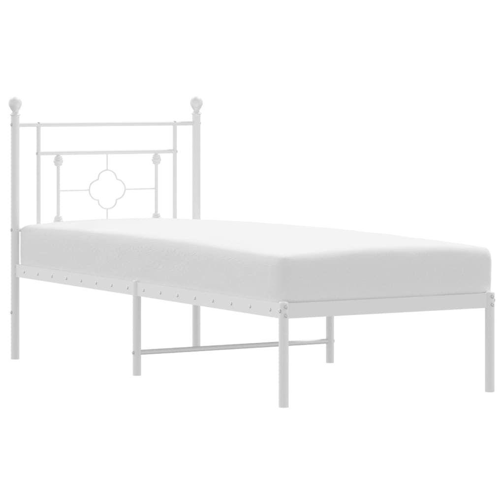 Metal Bed Frame without Mattress with Headboard White 75 cm 190 cm