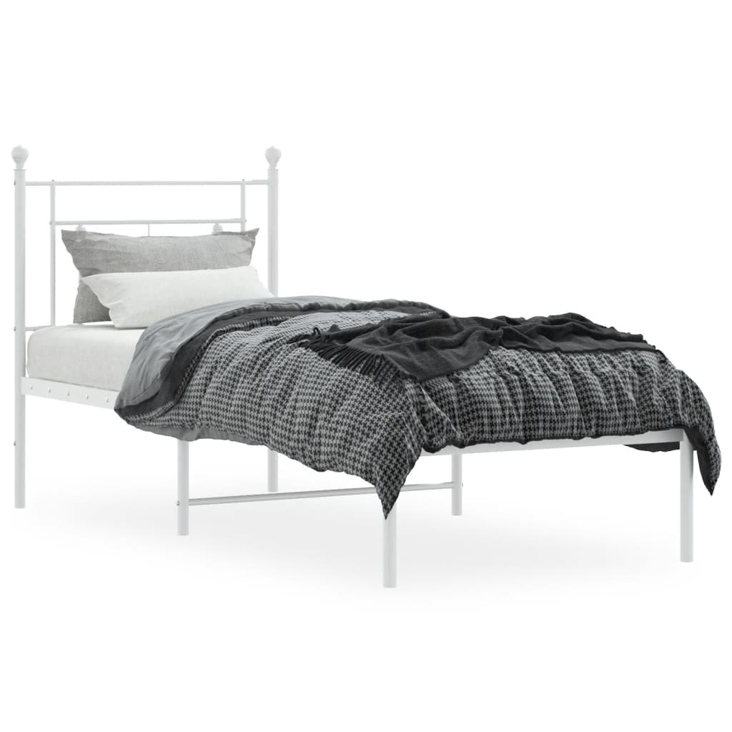 Metal Bed Frame without Mattress with Headboard White 75 cm 190 cm