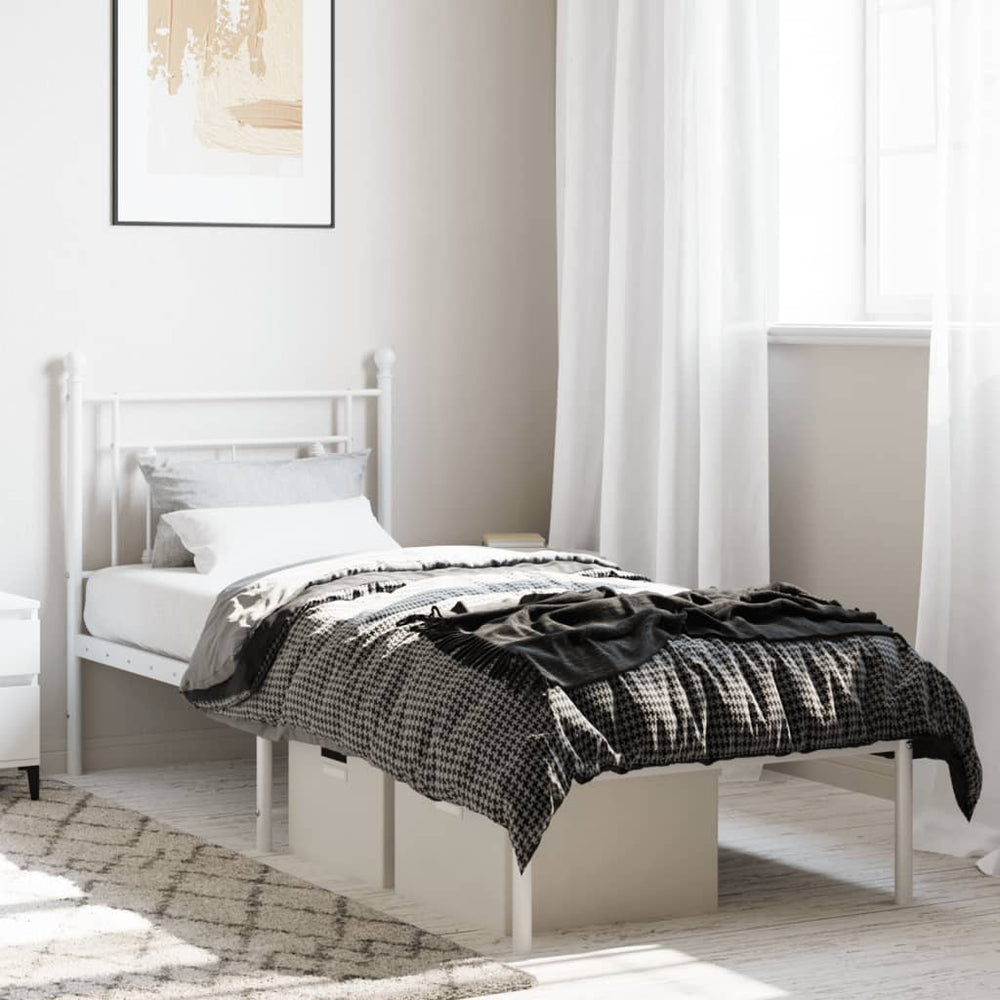vidaXL Metal Bed Frame without Mattress with Headboard White