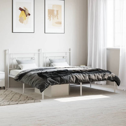 Metal Bed Frame without Mattress with Headboard White 183 cm 213 cm