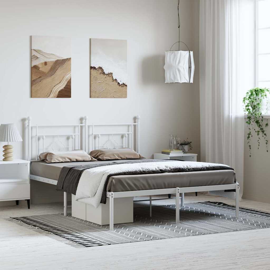 Metal Bed Frame without Mattress with Headboard White 193 cm 203 cm