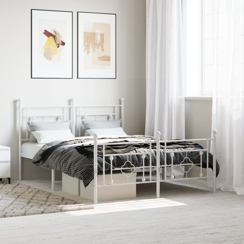 vidaXL Metal Bed Frame without Mattress with Footboard with Headboard & Footboard White