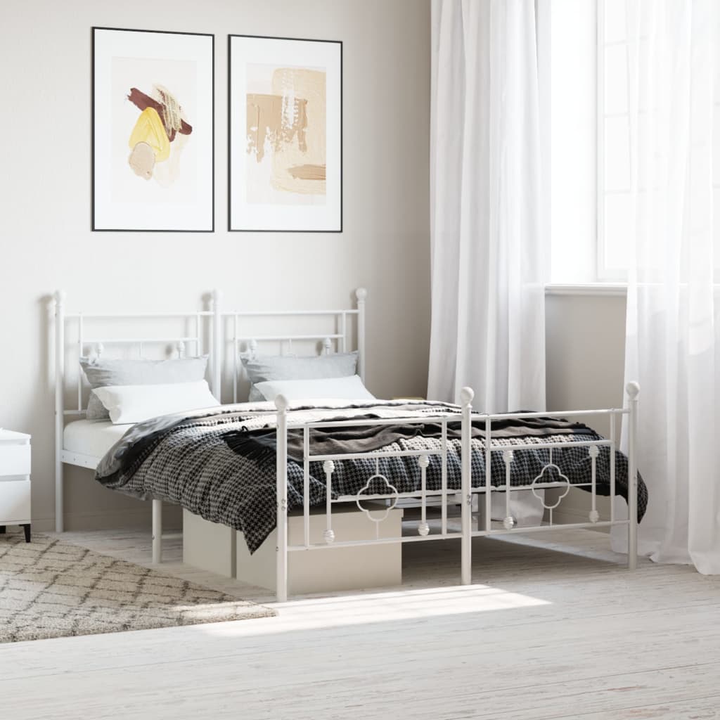 Metal Bed Frame without Mattress with Footboard with Headboard & Footboard White 140 cm 190 cm