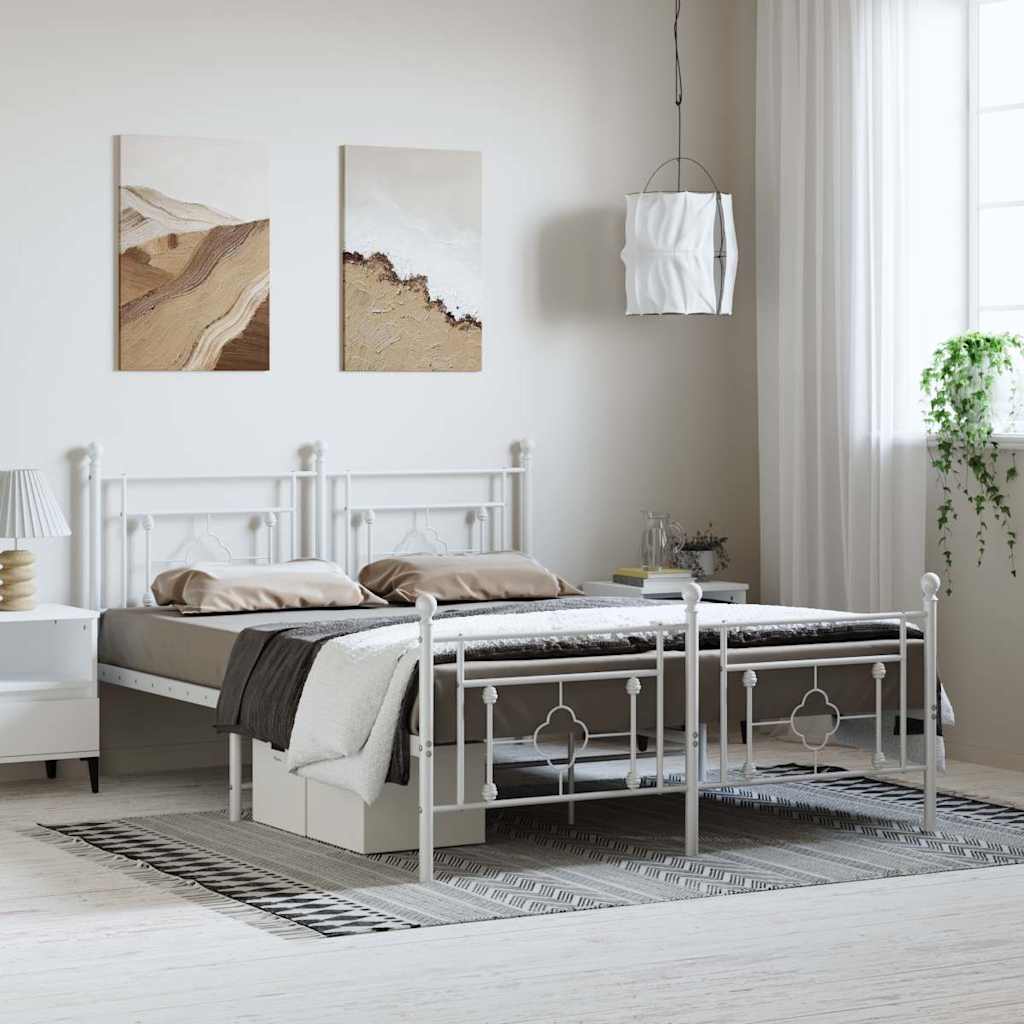 Metal Bed Frame without Mattress with Footboard with Headboard & Footboard White 150 cm 200 cm