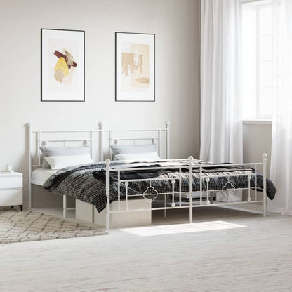 Metal Bed Frame without Mattress with Footboard with Headboard & Footboard White 183 cm 213 cm