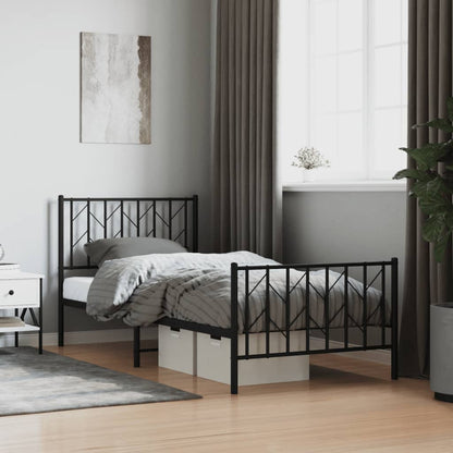 Metal Bed Frame without Mattress with Footboard with Headboard & Footboard Black 90 cm 190 cm