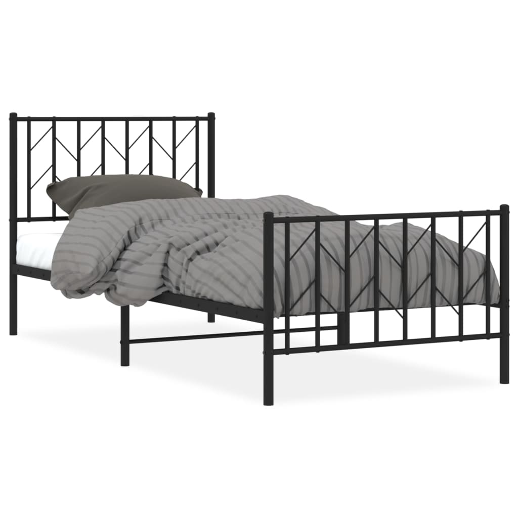 Metal Bed Frame without Mattress with Footboard with Headboard & Footboard Black 90 cm 200 cm
