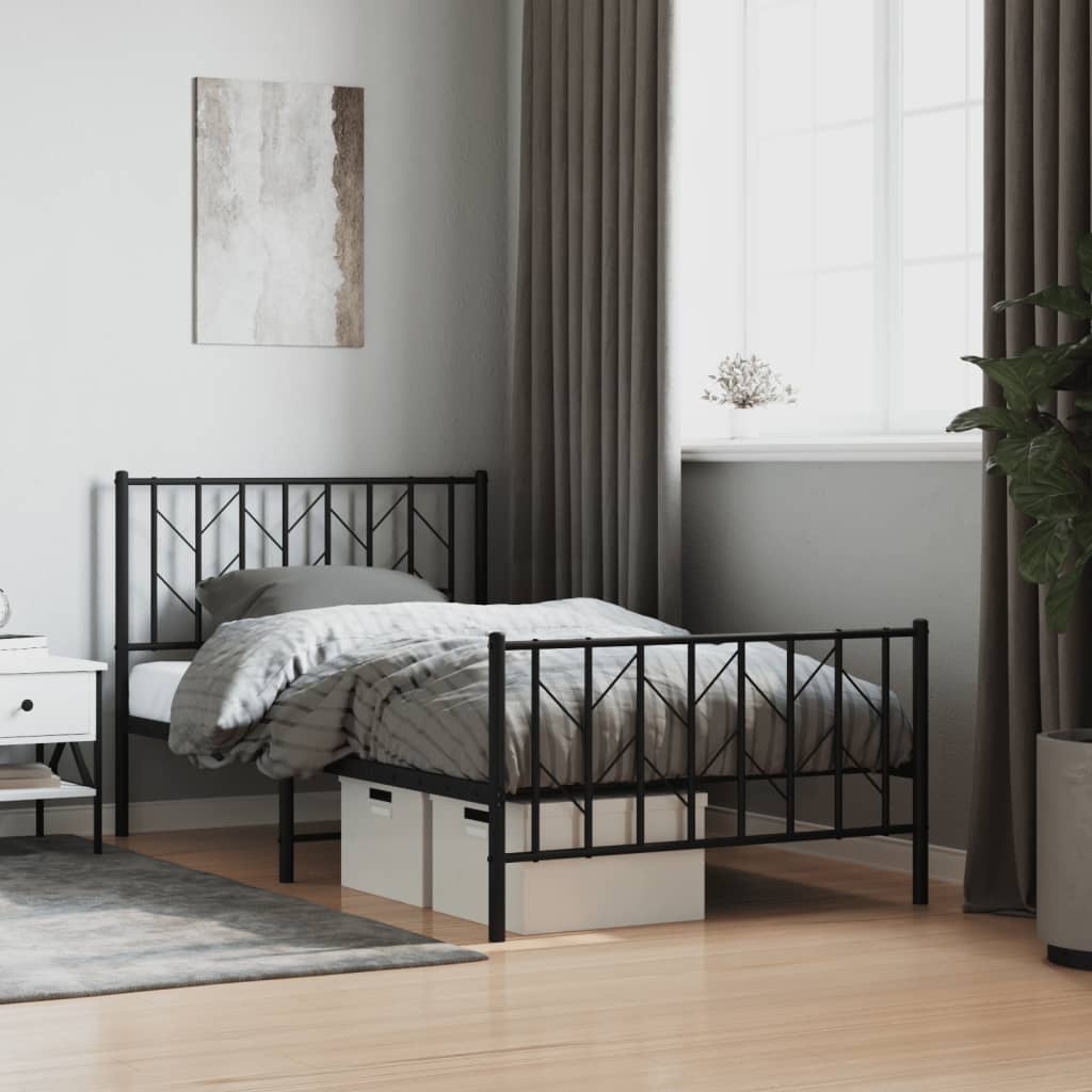 Metal Bed Frame without Mattress with Footboard with Headboard & Footboard Black 100 cm 190 cm