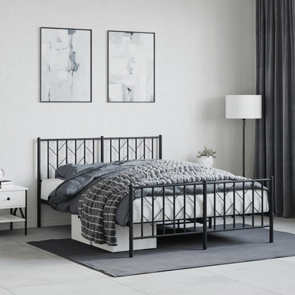 Metal Bed Frame without Mattress with Footboard with Headboard & Footboard Black 135 cm 190 cm