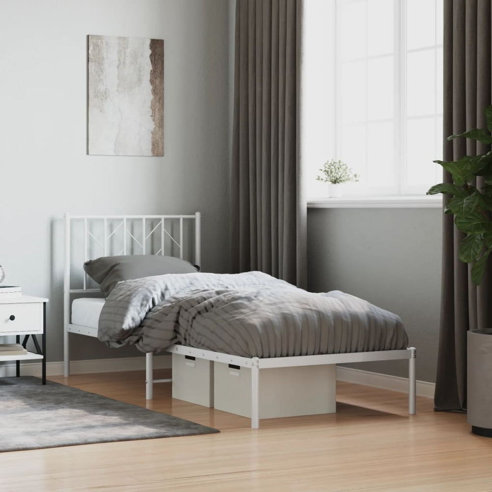 vidaXL Metal Bed Frame without Mattress with Headboard White