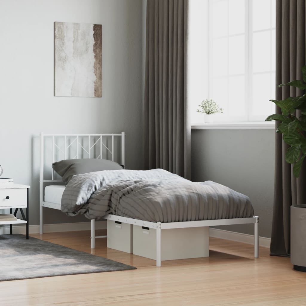 Metal Bed Frame without Mattress with Headboard White 80 cm 200 cm
