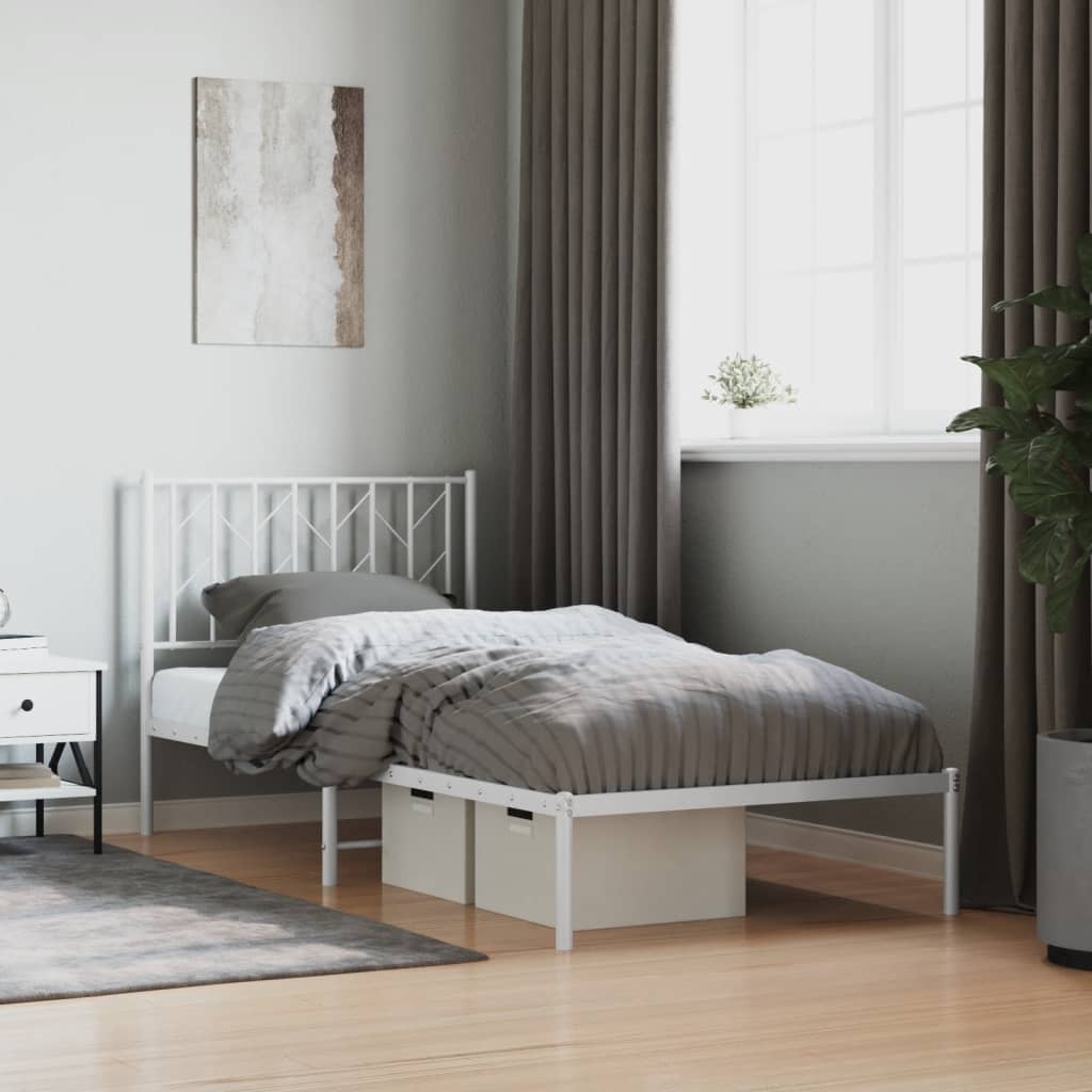 Metal Bed Frame without Mattress with Headboard White 90 cm 200 cm