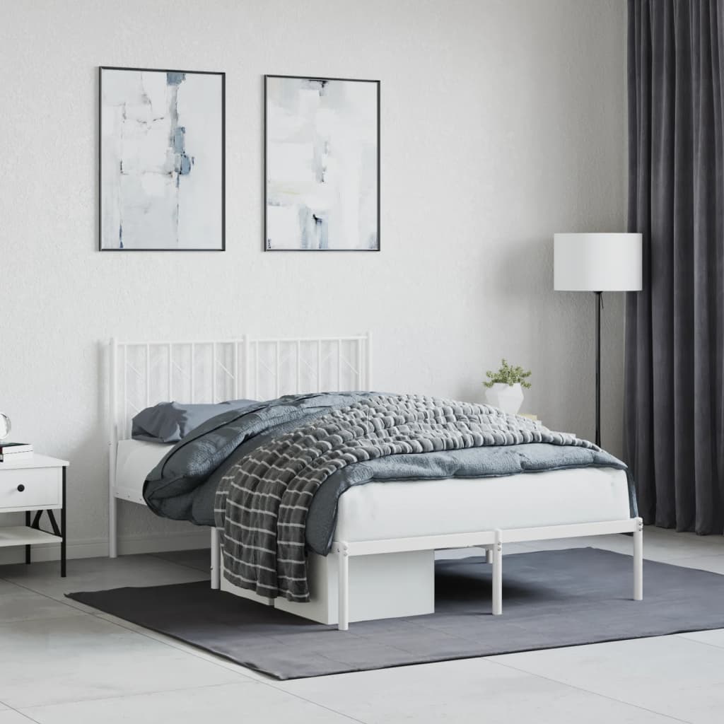 Metal Bed Frame without Mattress with Headboard White 120 cm 200 cm