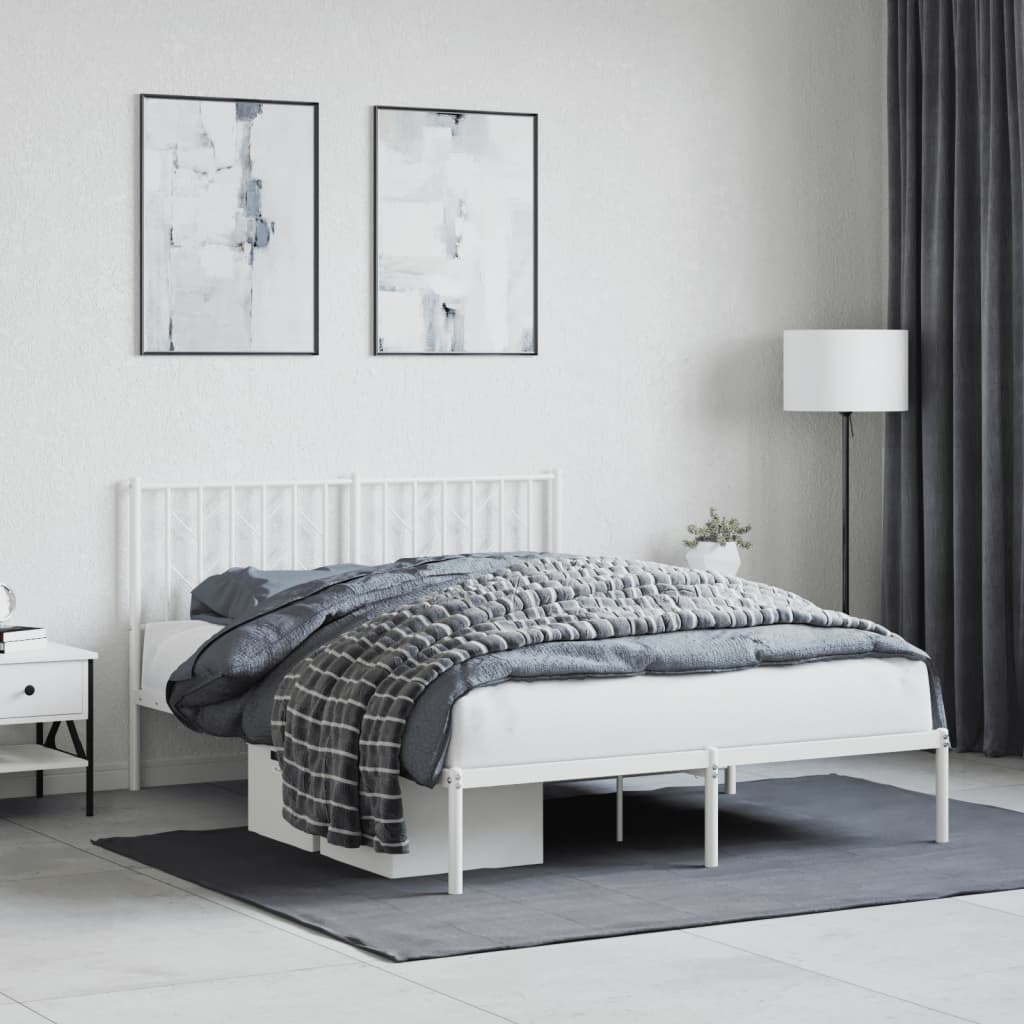 Metal Bed Frame without Mattress with Headboard White 140 cm 190 cm