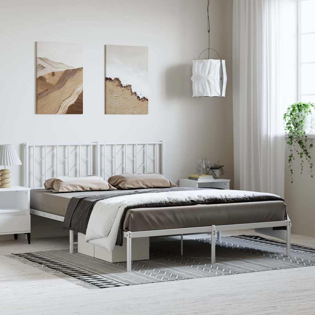 Metal Bed Frame without Mattress with Headboard White 150 cm 200 cm