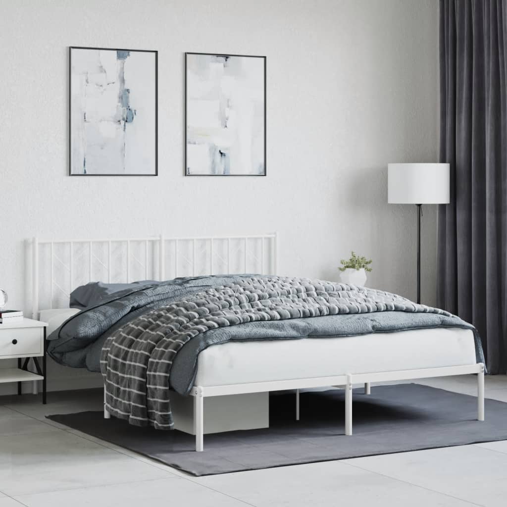 Metal Bed Frame without Mattress with Headboard White 160 cm 200 cm