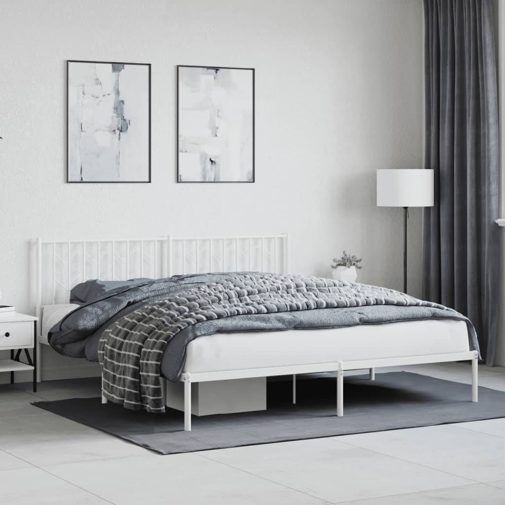 Metal Bed Frame without Mattress with Headboard White 183 cm 213 cm