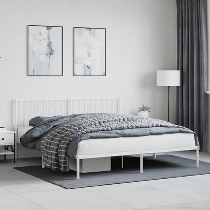 Metal Bed Frame without Mattress with Headboard White 183 cm 213 cm