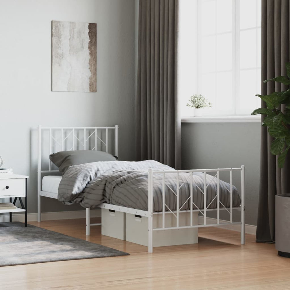 vidaXL Metal Bed Frame without Mattress with Footboard with Headboard & Footboard White