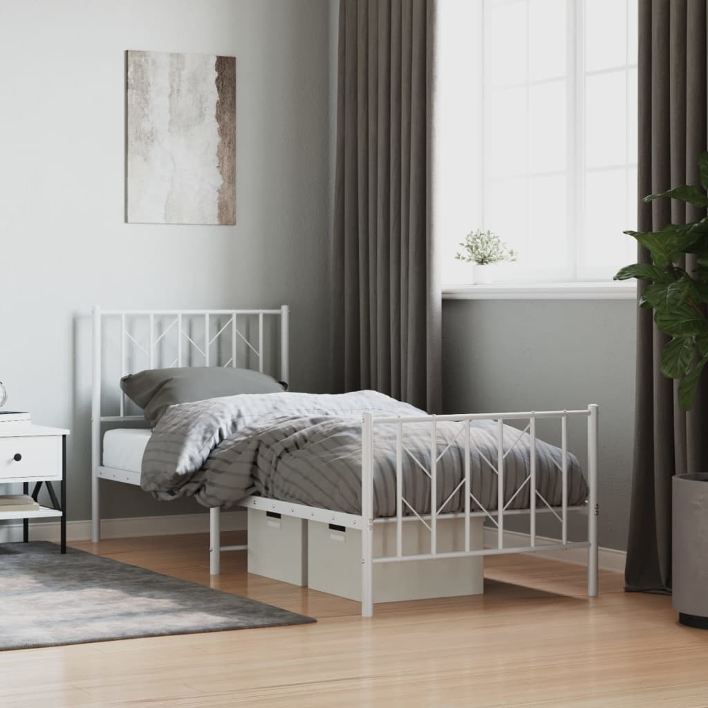 Metal Bed Frame without Mattress with Footboard with Headboard & Footboard White 80 cm 200 cm