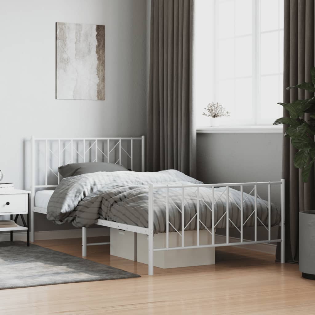 Metal Bed Frame without Mattress with Footboard with Headboard & Footboard White 107 cm 203 cm