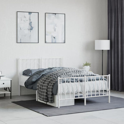 Metal Bed Frame without Mattress with Footboard with Headboard & Footboard White 120 cm 190 cm