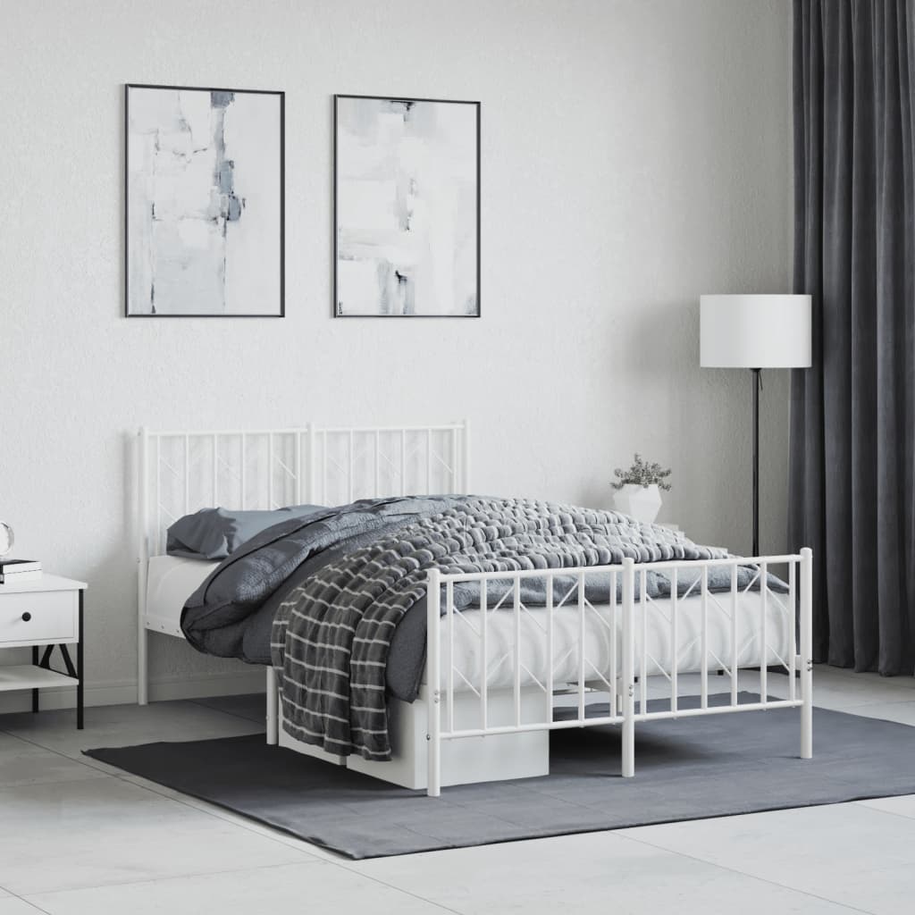 Metal Bed Frame without Mattress with Footboard with Headboard & Footboard White 120 cm 200 cm