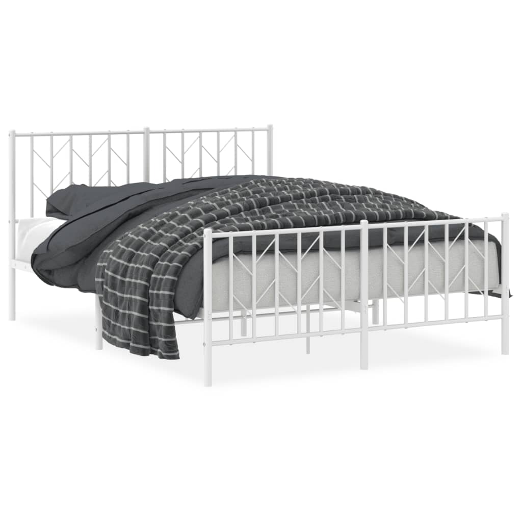 Metal Bed Frame without Mattress with Footboard with Headboard & Footboard White 140 cm 190 cm