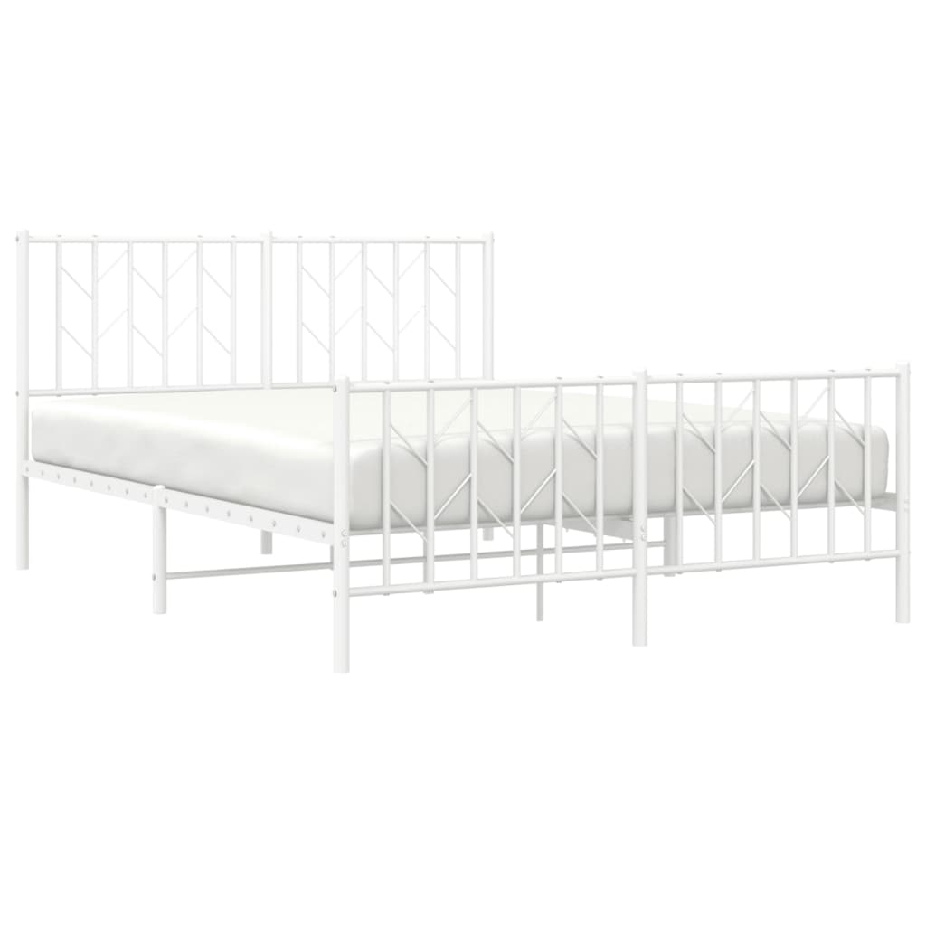 Metal Bed Frame without Mattress with Footboard with Headboard & Footboard White 140 cm 190 cm